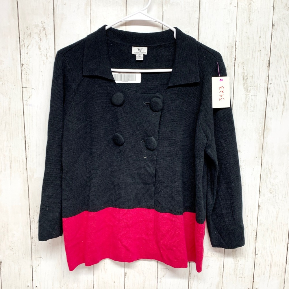 Worthington Vintage Colorblock Cardigan Womens Size M Black Pink Cotton Sweater